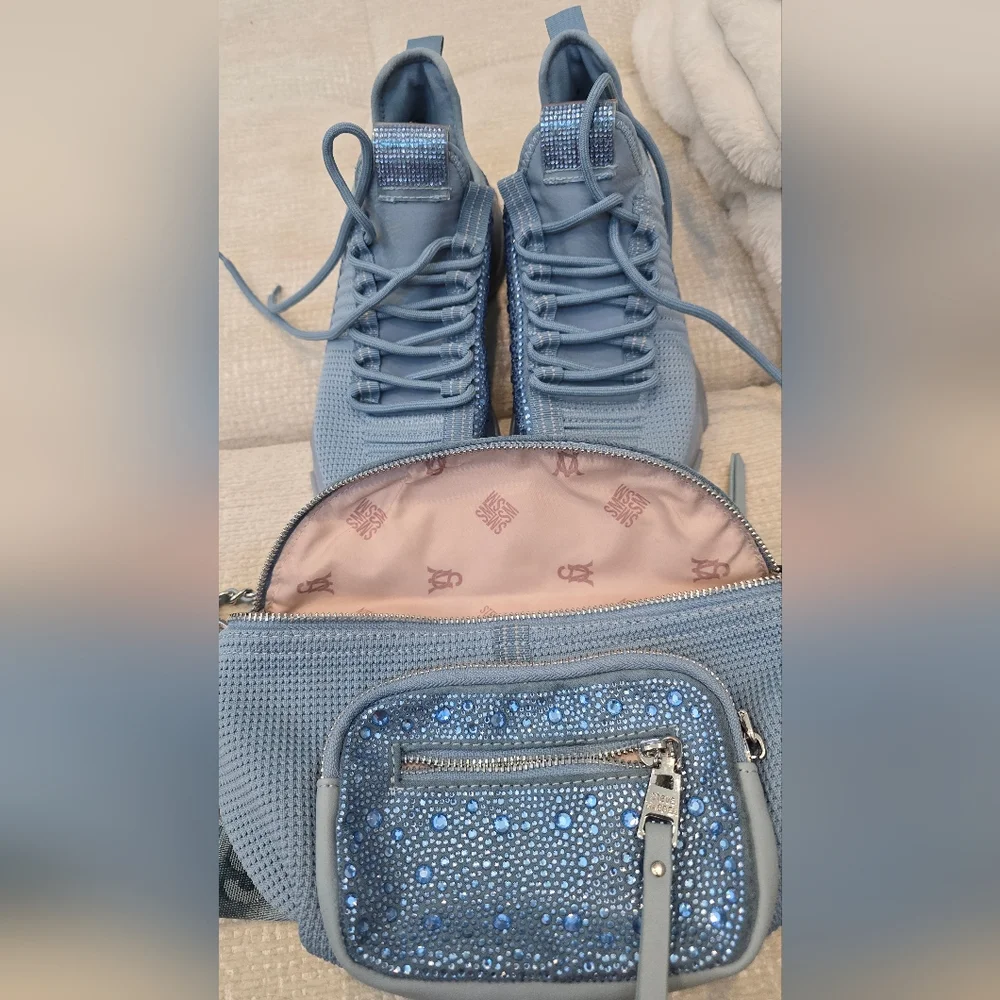 Steve Madden Bmaxima Multi Crystals Cross Body Sling Bag + Shoes Bundle 9 (Blue)